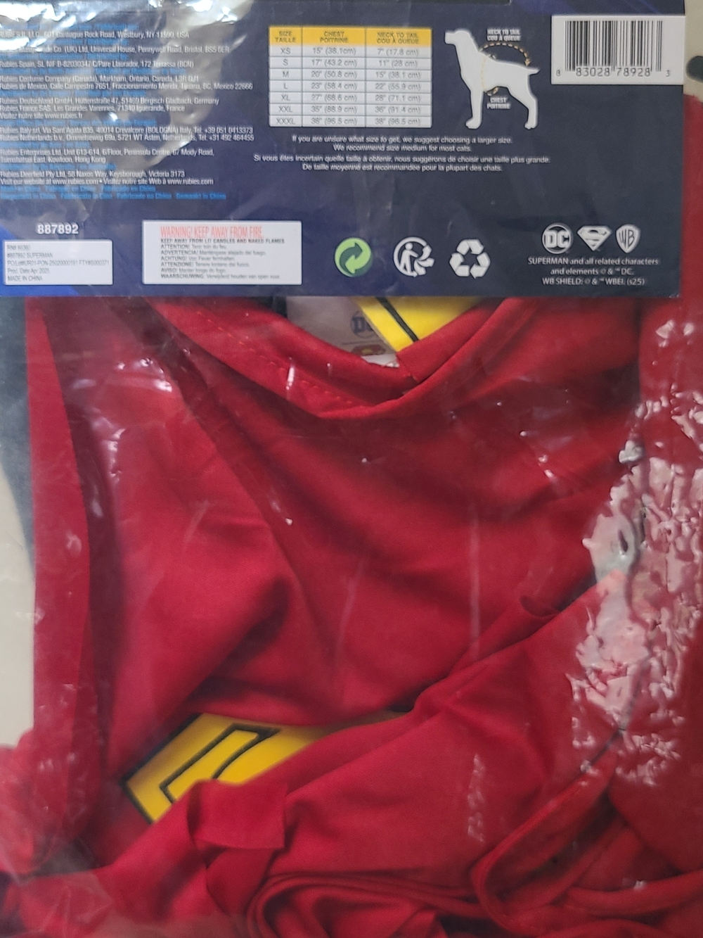 XL DC Superhero Dog Cape and Chest Piece in Red, Blue, Yellow - Picture 6 of 7